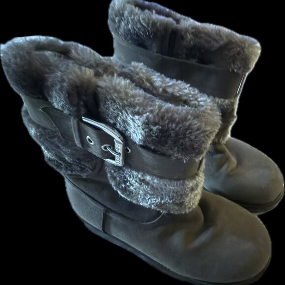 Guess 3Gaddalyn Suede & Fur Boots Charcoal Women’s Size 5.5 - Picture 4 of 5